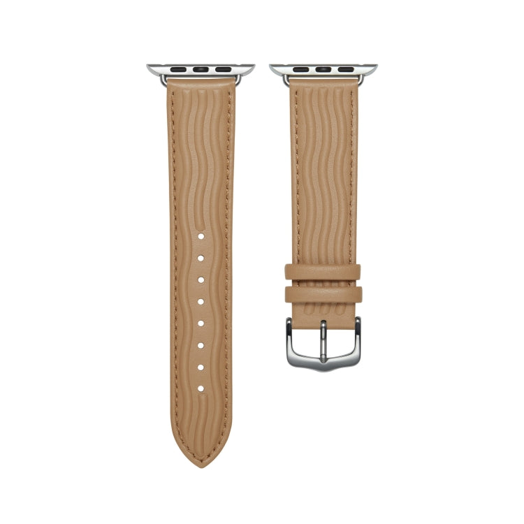 Embossed Line Genuine Leather Watch Band For Apple Watch 6 40mm(Khaki) - Watch Bands by PMC TechLife | Online Shopping South Africa | PMC TechLife