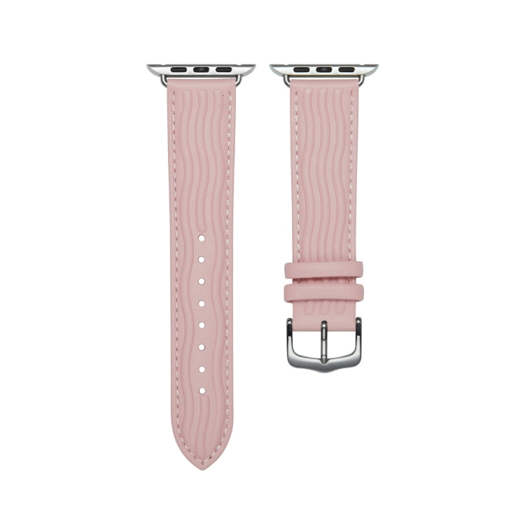 Embossed Line Genuine Leather Watch Band For Apple Watch 6 44mm(Pink) - Watch Bands by PMC TechLife | Online Shopping South Africa | PMC TechLife