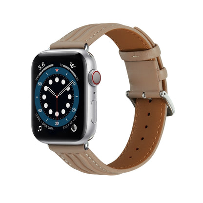 Embossed Line Genuine Leather Watch Band For Apple Watch 5 40mm(Milky Brown) - Watch Bands by PMC Jewellery | Online Shopping South Africa | PMC Jewellery