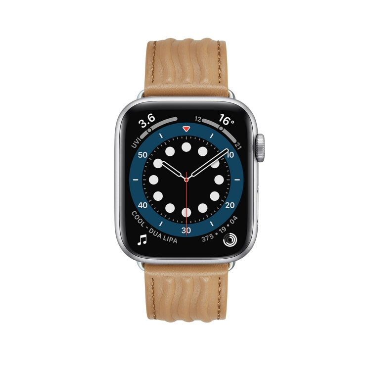 Embossed Line Genuine Leather Watch Band For Apple Watch 4 40mm(Khaki) - Watch Bands by PMC TechLife | Online Shopping South Africa | PMC TechLife