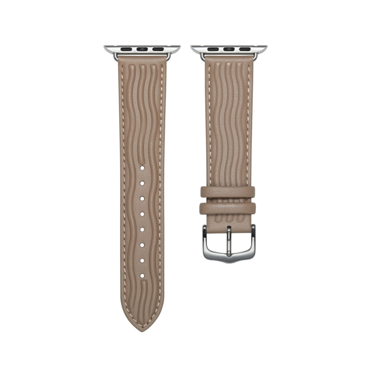 Embossed Line Genuine Leather Watch Band For Apple Watch 4 40mm(Milky Brown) - Watch Bands by PMC Jewellery | Online Shopping South Africa | PMC Jewellery