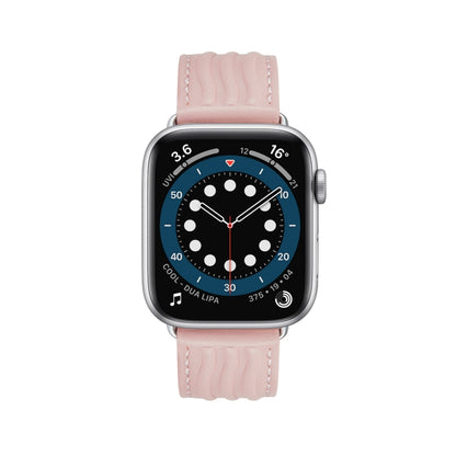 Embossed Line Genuine Leather Watch Band For Apple Watch 3 42mm(Pink) - Watch Bands by PMC Jewellery | Online Shopping South Africa | PMC Jewellery