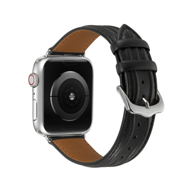 Embossed Line Genuine Leather Watch Band For Apple Watch 2 38mm(Black) - Watch Bands by PMC TechLife | Online Shopping South Africa | PMC TechLife