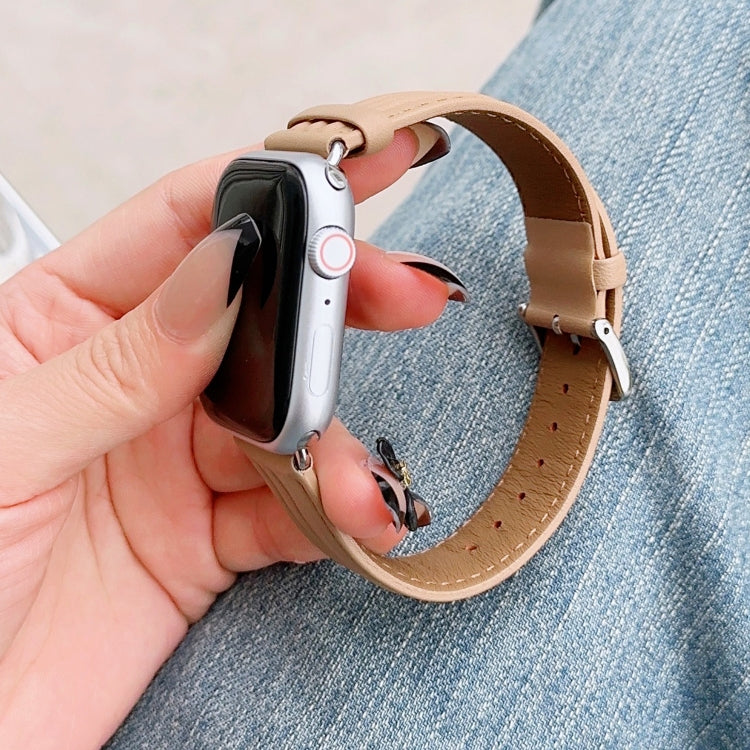 Embossed Line Genuine Leather Watch Band For Apple Watch 2 38mm(Khaki) - Watch Bands by PMC TechLife | Online Shopping South Africa | PMC TechLife