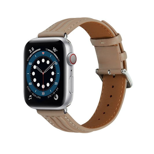 Embossed Line Genuine Leather Watch Band For Apple Watch 2 38mm(Milky Brown) - Watch Bands by PMC Jewellery | Online Shopping South Africa | PMC Jewellery