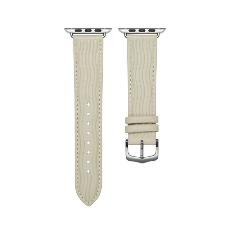 Embossed Line Genuine Leather Watch Band For Apple Watch 38mm(Milky White) - Watch Bands by PMC TechLife | Online Shopping South Africa | PMC TechLife
