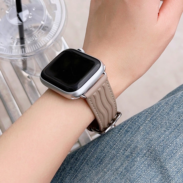 Embossed Line Genuine Leather Watch Band For Apple Watch 38mm(Milky Brown) - Watch Bands by PMC TechLife | Online Shopping South Africa | PMC TechLife