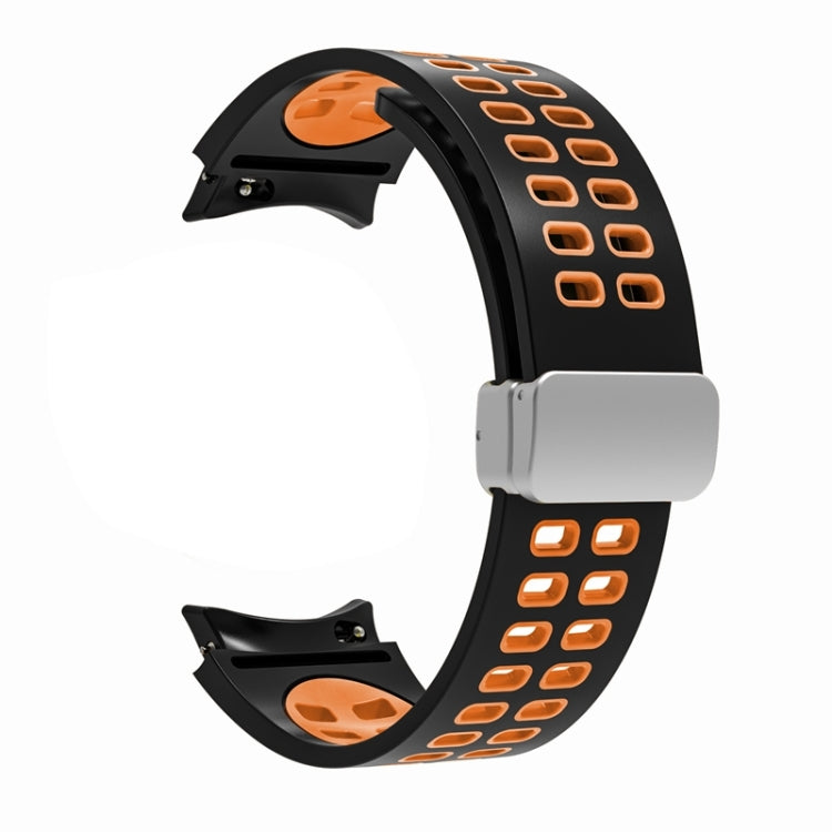 For Samsung Galaxy Watch5 Double-row Hole Folding Buckle Silicone Watch Band(Black Orange) - Watch Bands by PMC Jewellery | Online Shopping South Africa | PMC Jewellery