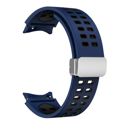 For Samsung Galaxy Watch5 Double-row Hole Folding Buckle Silicone Watch Band(Blue Black) - Watch Bands by PMC Jewellery | Online Shopping South Africa | PMC Jewellery