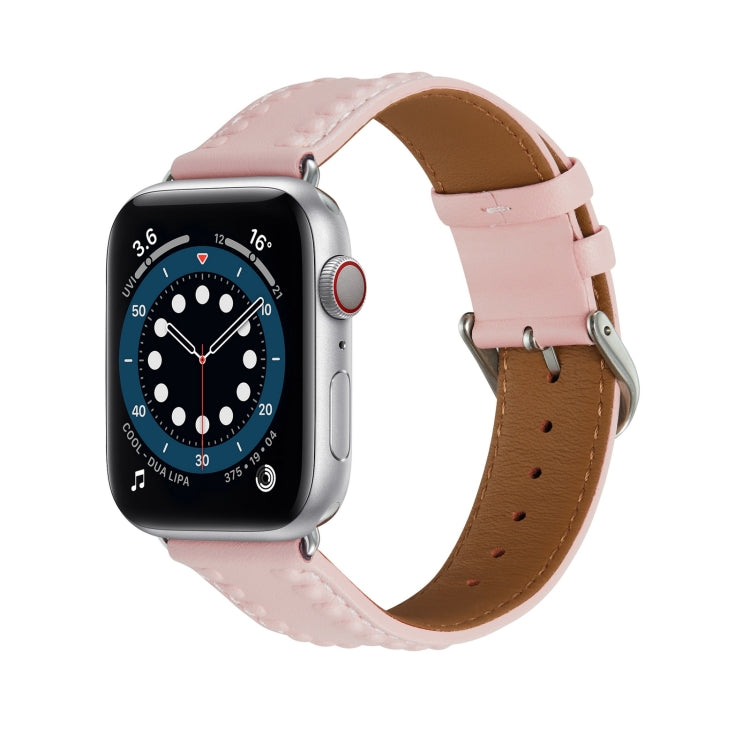 Embossed Love Genuine Leather Watch Band For Apple Watch Ultra 49mm(Pink) - Watch Bands by PMC Jewellery | Online Shopping South Africa | PMC Jewellery