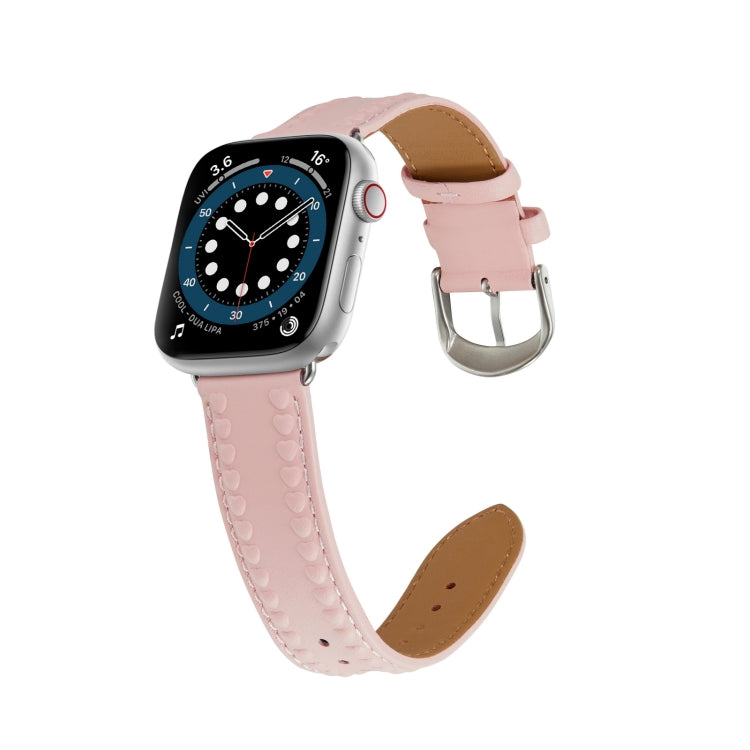 Embossed Love Genuine Leather Watch Band For Apple Watch 8 41mm(Pink) - Watch Bands by PMC TechLife | Online Shopping South Africa | PMC TechLife