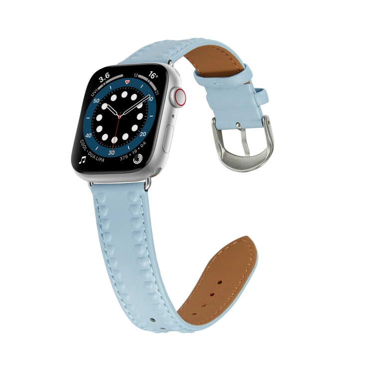 Embossed Love Genuine Leather Watch Band For Apple Watch 8 45mm(Blue) - Watch Bands by PMC Jewellery | Online Shopping South Africa | PMC Jewellery