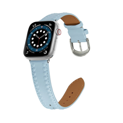 Embossed Love Genuine Leather Watch Band For Apple Watch SE 2022 44mm(Blue) - Watch Bands by PMC Jewellery | Online Shopping South Africa | PMC Jewellery