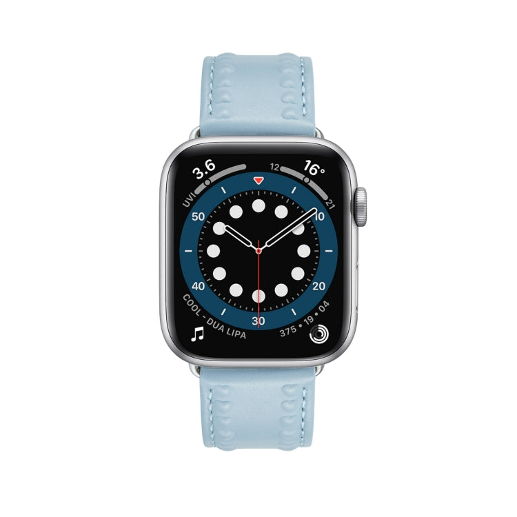 Embossed Love Genuine Leather Watch Band For Apple Watch 7 41mm(Blue) - Watch Bands by PMC Jewellery | Online Shopping South Africa | PMC Jewellery