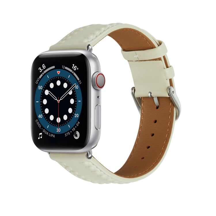 Embossed Love Genuine Leather Watch Band For Apple Watch 7 41mm(Milky White) - Watch Bands by PMC Jewellery | Online Shopping South Africa | PMC Jewellery