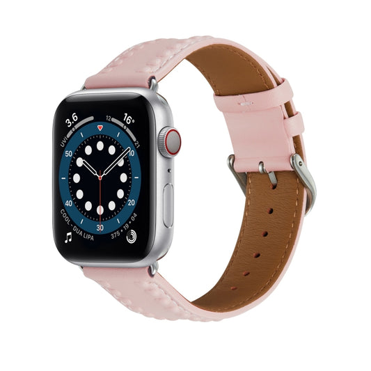 Embossed Love Genuine Leather Watch Band For Apple Watch 7 45mm(Pink) - Watch Bands by PMC Jewellery | Online Shopping South Africa | PMC Jewellery