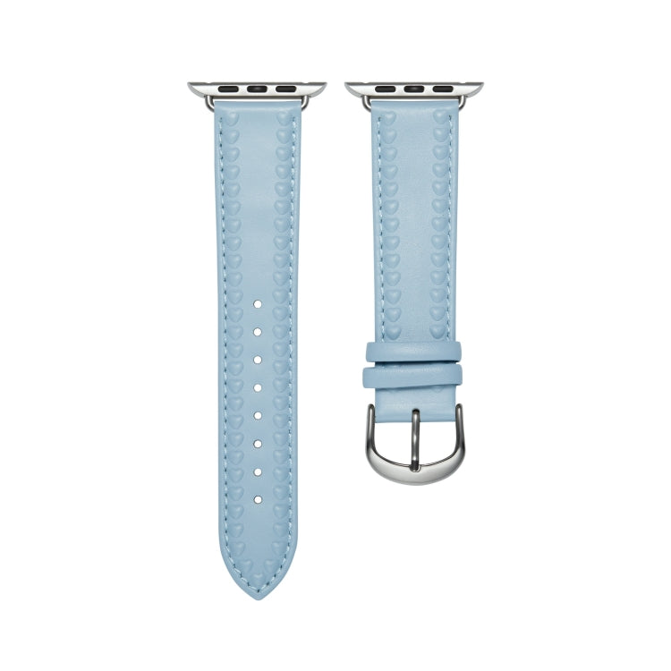Embossed Love Genuine Leather Watch Band For Apple Watch 6 40mm(Blue) - Watch Bands by PMC TechLife | Online Shopping South Africa | PMC TechLife