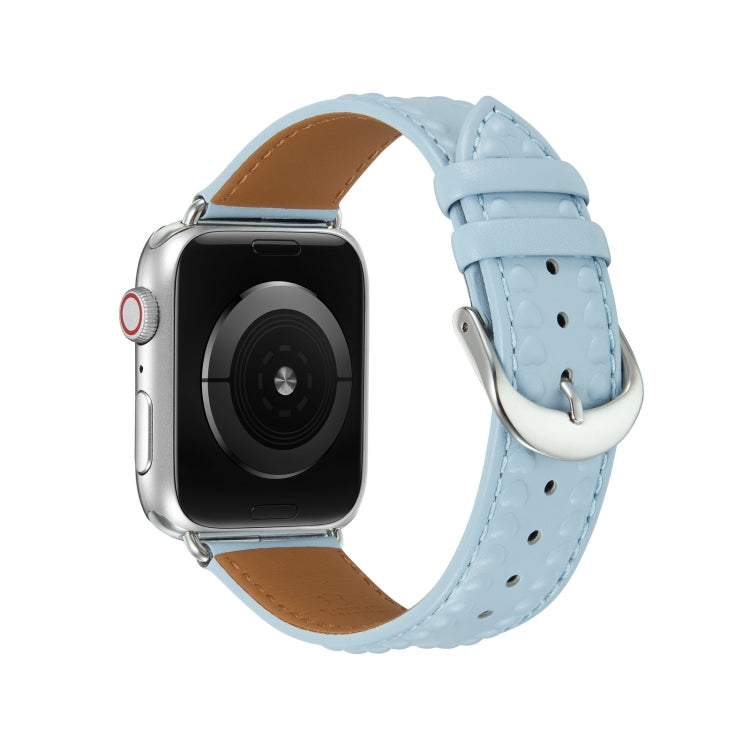 Embossed Love Genuine Leather Watch Band For Apple Watch 6 40mm(Blue) - Watch Bands by PMC TechLife | Online Shopping South Africa | PMC TechLife