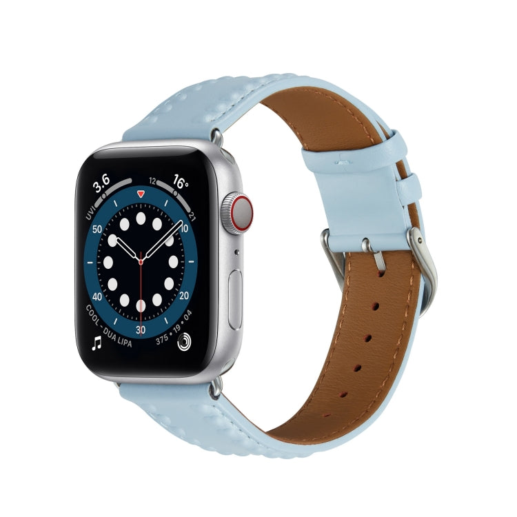 Embossed Love Genuine Leather Watch Band For Apple Watch 3 38mm(Blue) - Watch Bands by PMC TechLife | Online Shopping South Africa | PMC TechLife
