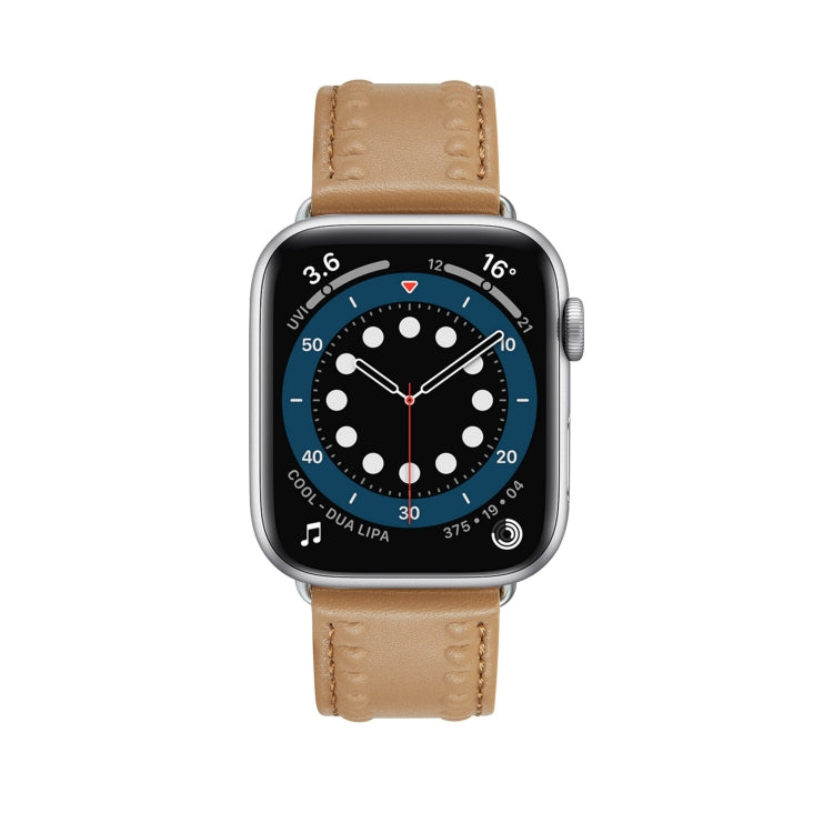 Embossed Love Genuine Leather Watch Band For Apple Watch 3 42mm(Khaki) - Watch Bands by PMC TechLife | Online Shopping South Africa | PMC TechLife