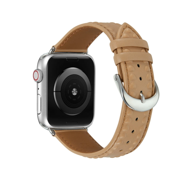 Embossed Love Genuine Leather Watch Band For Apple Watch 2 42mm(Khaki) - Watch Bands by PMC TechLife | Online Shopping South Africa | PMC TechLife