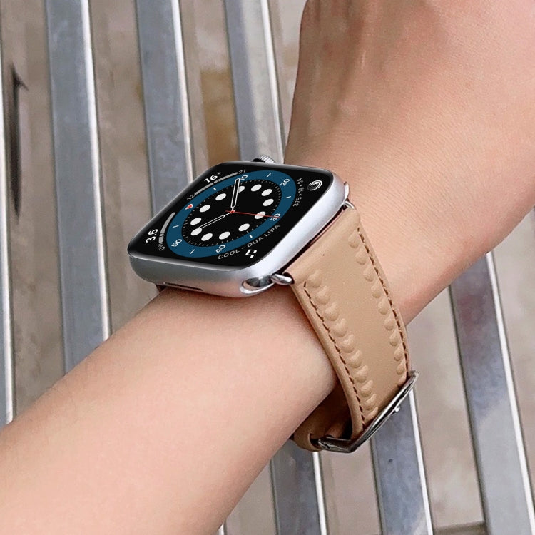 Embossed Love Genuine Leather Watch Band For Apple Watch 42mm(Khaki) - Watch Bands by PMC TechLife | Online Shopping South Africa | PMC TechLife