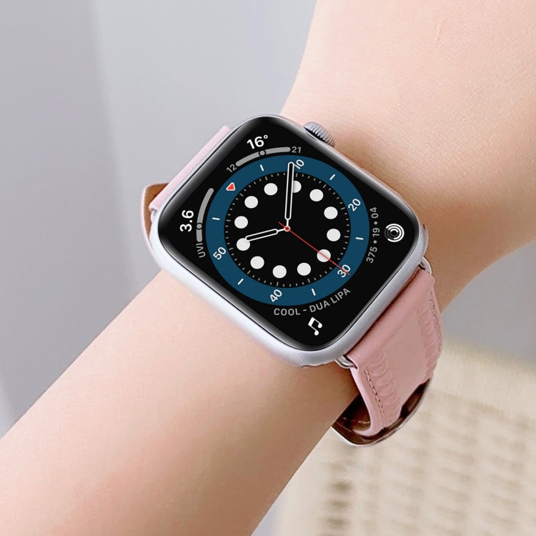 Embossed Love Genuine Leather Watch Band For Apple Watch 9 41mm(Pink) - Watch Bands by PMC TechLife | Online Shopping South Africa | PMC TechLife