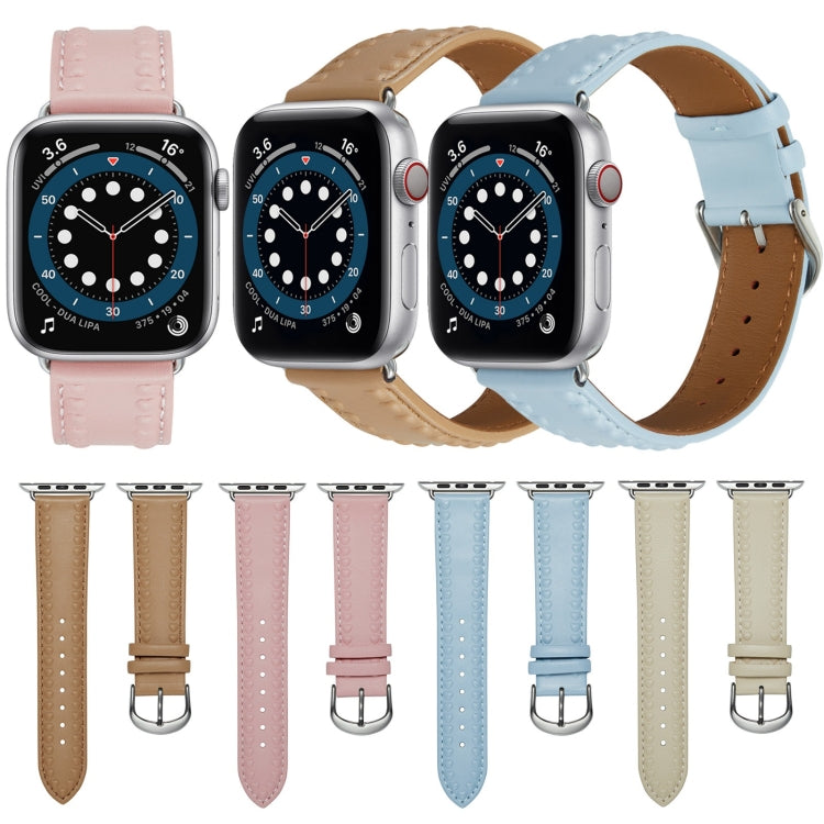 Embossed Love Genuine Leather Watch Band For Apple Watch 2 38mm(Khaki) - Watch Bands by PMC TechLife | Online Shopping South Africa | PMC TechLife