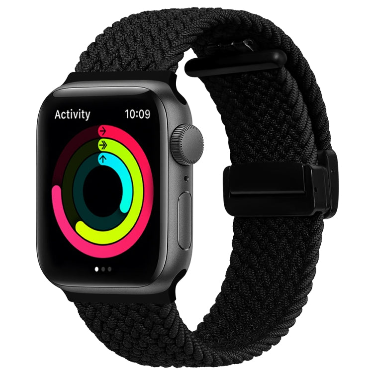 Magnetic Fold Clasp Woven Watch Band For Apple Watch 7 45mm(Black) - Watch Bands by PMC TechLife | Online Shopping South Africa | PMC TechLife