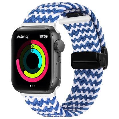 Magnetic Fold Clasp Woven Watch Band For Apple Watch 2 42mm(Blue White) - Watch Bands by PMC Jewellery | Online Shopping South Africa | PMC Jewellery