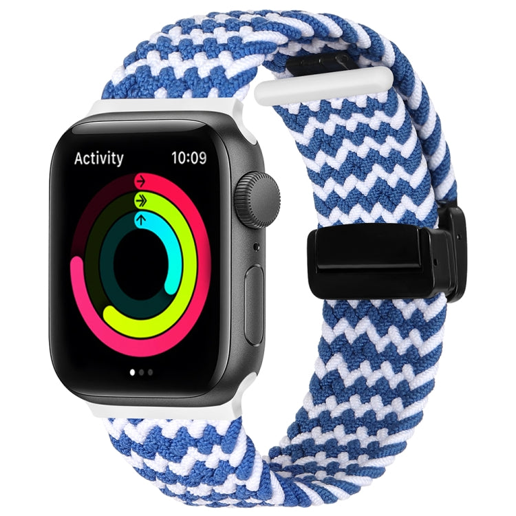 Magnetic Fold Clasp Woven Watch Band For Apple Watch 42mm(Blue White) - Watch Bands by PMC TechLife | Online Shopping South Africa | PMC TechLife