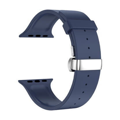 Metal Butterfly Buckle Silicone Watch Band For Apple Watch 7 41mm(Blue) - Watch Bands by PMC Jewellery | Online Shopping South Africa | PMC Jewellery