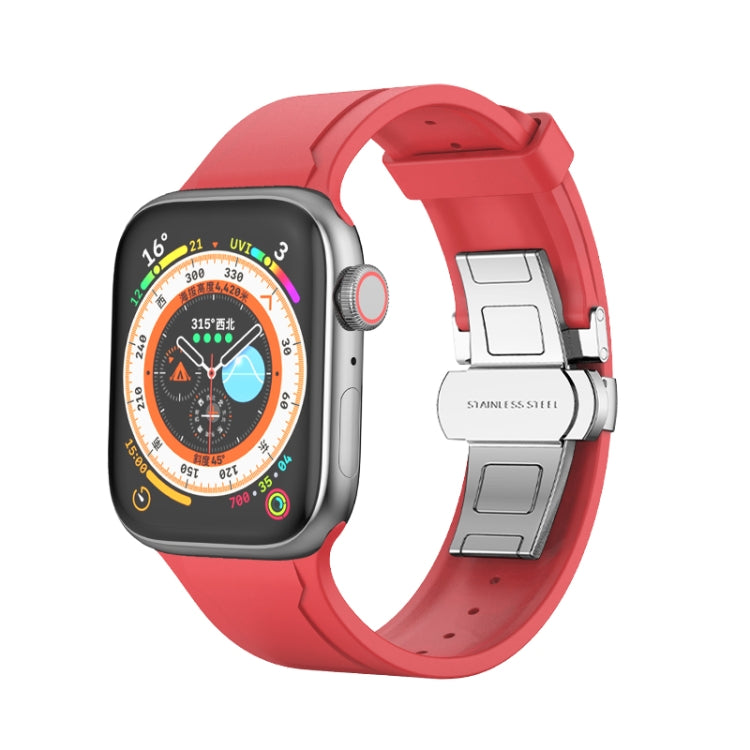 Metal Butterfly Buckle Silicone Watch Band For Apple Watch 5 44mm(Red) - Watch Bands by PMC Jewellery | Online Shopping South Africa | PMC Jewellery