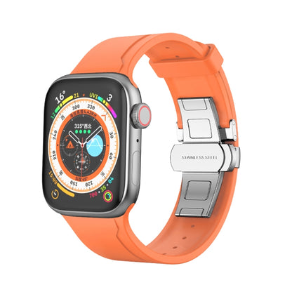 Metal Butterfly Buckle Silicone Watch Band For Apple Watch 3 38mm(Orange) - Watch Bands by PMC Jewellery | Online Shopping South Africa | PMC Jewellery