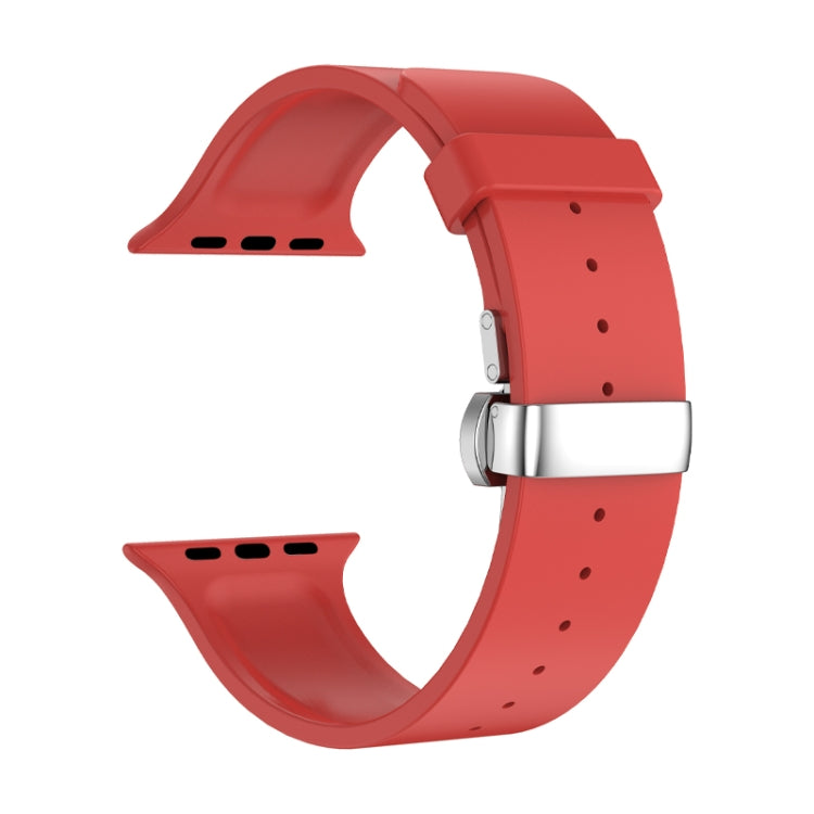 Metal Butterfly Buckle Silicone Watch Band For Apple Watch 2 38mm(Red) - Watch Bands by PMC Jewellery | Online Shopping South Africa | PMC Jewellery