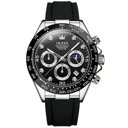 OLEVS 2875 Men Multifunctional Sports Chronograph Waterproof Quartz Watch(Black) - Silicone Strap Watches by OLEVS | Online Shopping South Africa | PMC Jewellery