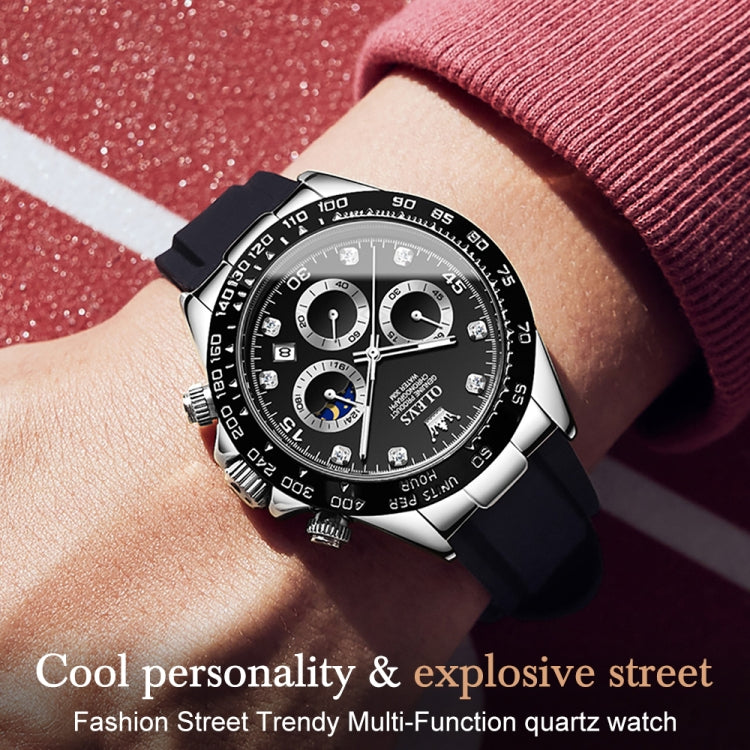 OLEVS 2875 Men Multifunctional Sports Chronograph Waterproof Quartz Watch(Black) - Silicone Strap Watches by OLEVS | Online Shopping South Africa | PMC Jewellery | Buy Now Pay Later Mobicred