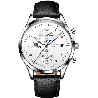 OLEVS 2880 Men Multifunctional Business Waterproof Leather Strap Quartz Watch(White) - Leather Strap Watches by OLEVS | Online Shopping South Africa | PMC Jewellery | Buy Now Pay Later Mobicred