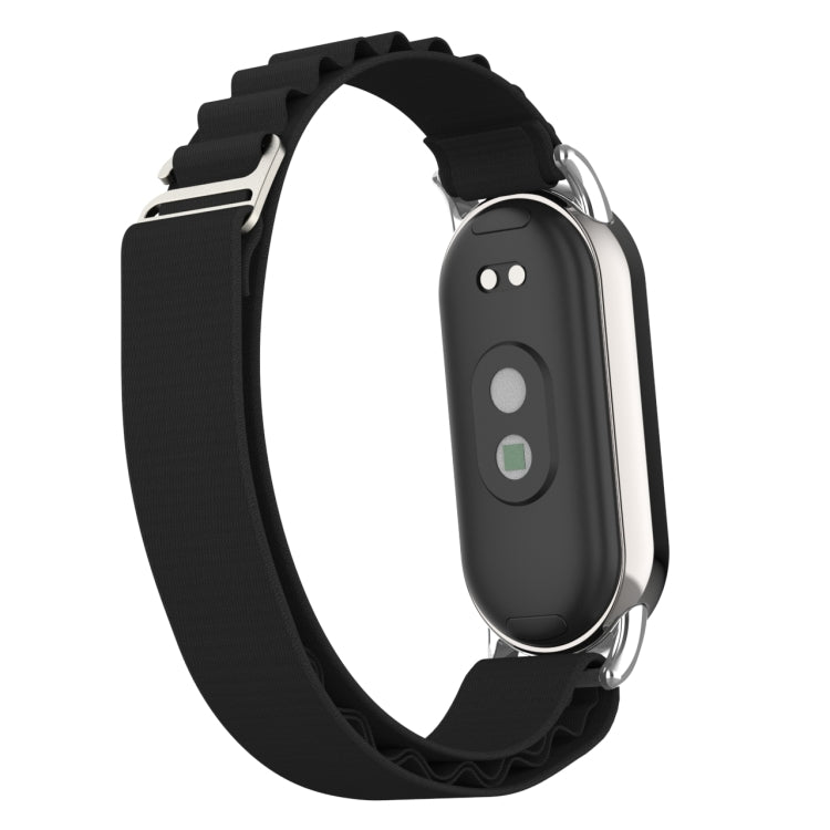 For Xiaomi Mi Band 8 Metal Plug Loop Nylon Watch Band(Silver+Black) - Watch Bands by PMC Jewellery | Online Shopping South Africa | PMC Jewellery