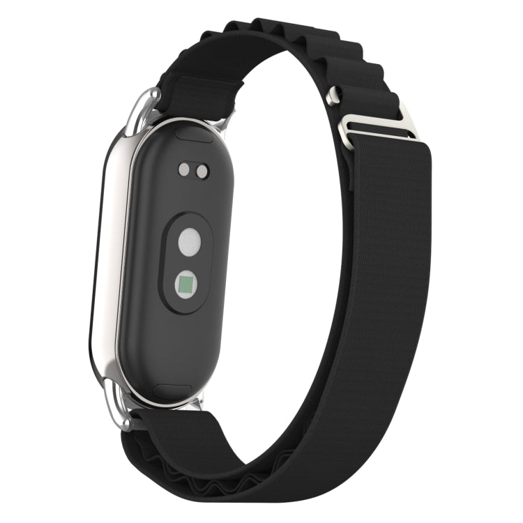 For Xiaomi Mi Band 8 Metal Plug Loop Nylon Watch Band(Silver+Black) - Watch Bands by PMC TechLife | Online Shopping South Africa | PMC TechLife
