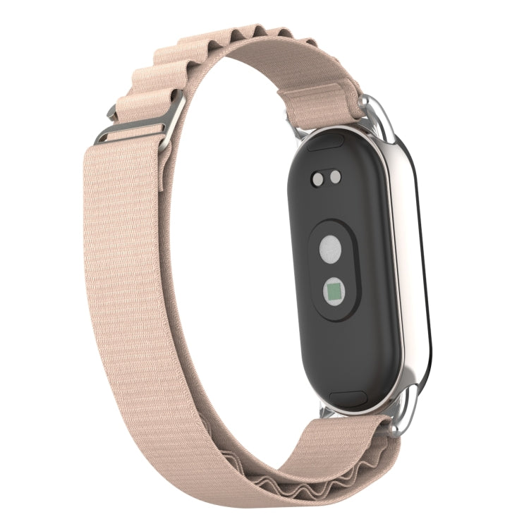 For Xiaomi Mi Band 8 Metal Plug Loop Nylon Watch Band(Silver+Apricot) - Watch Bands by PMC Jewellery | Online Shopping South Africa | PMC Jewellery