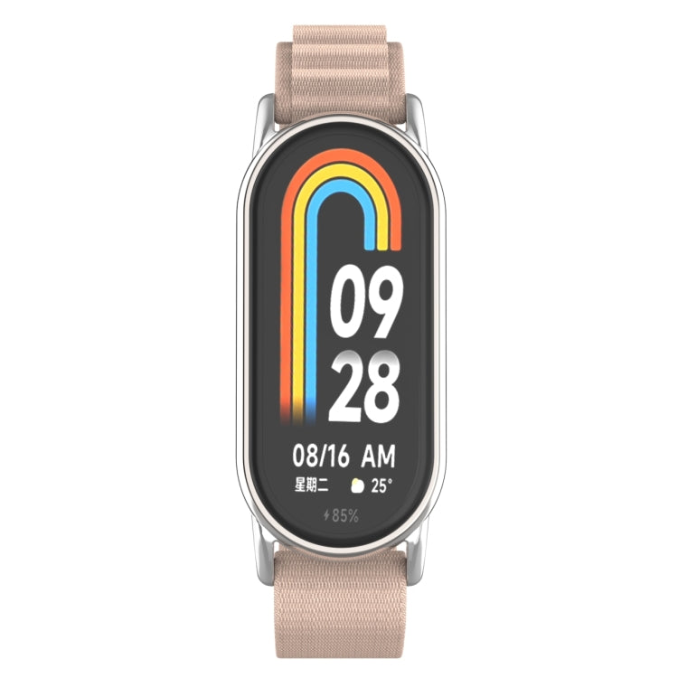 For Xiaomi Mi Band 8 Metal Plug Loop Nylon Watch Band(Silver+Apricot) - Watch Bands by PMC Jewellery | Online Shopping South Africa | PMC Jewellery