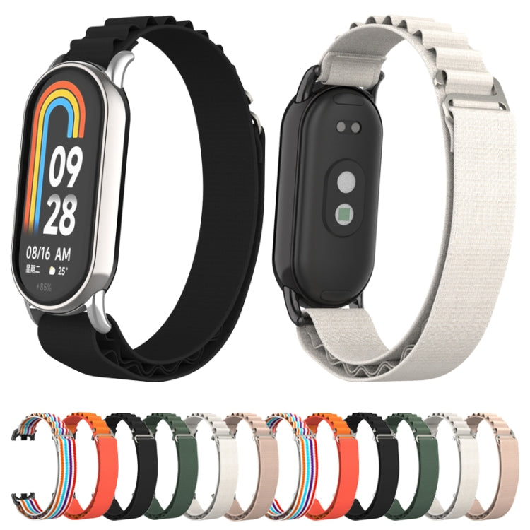 For Xiaomi Mi Band 8 Metal Plug Loop Nylon Watch Band(Silver+Apricot) - Watch Bands by PMC Jewellery | Online Shopping South Africa | PMC Jewellery