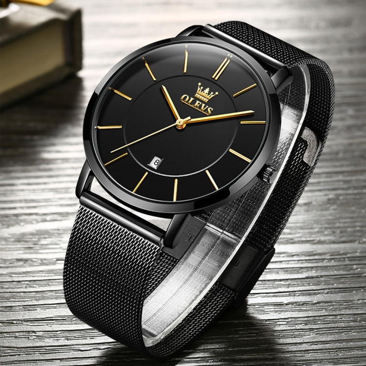 OLEVS 5869 Men Business Waterproof Steel Strap Quartz Watch(Black) - Metal Strap Watches by OLEVS | Online Shopping South Africa | PMC Jewellery