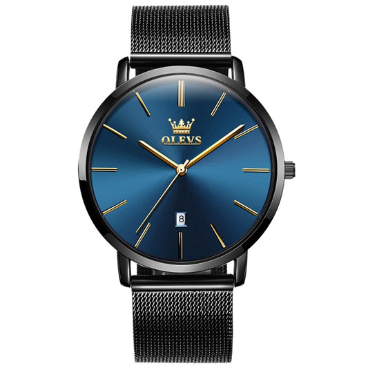 OLEVS 5869 Men Business Waterproof Steel Strap Quartz Watch(Blue + Black) - Metal Strap Watches by OLEVS | Online Shopping South Africa | PMC Jewellery | Buy Now Pay Later Mobicred