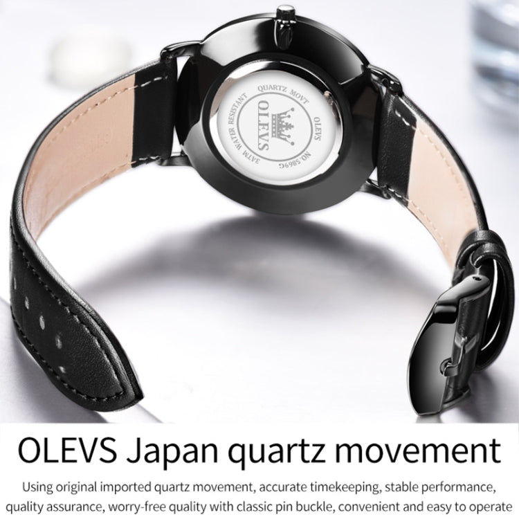 OLEVS 5869 1 Pair Couple Waterproof Genuine Leather Strap Quartz Watch(White + Rose Gold) - Couple Watches by PMC Jewellery | Online Shopping South Africa | PMC Jewellery