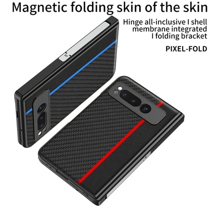 For Google Pixel Fold GKK Integrated Contrast Color Fold Hinge Leather Phone Case with Holder(Blue) - Google Cases by GKK | Online Shopping South Africa | PMC Jewellery