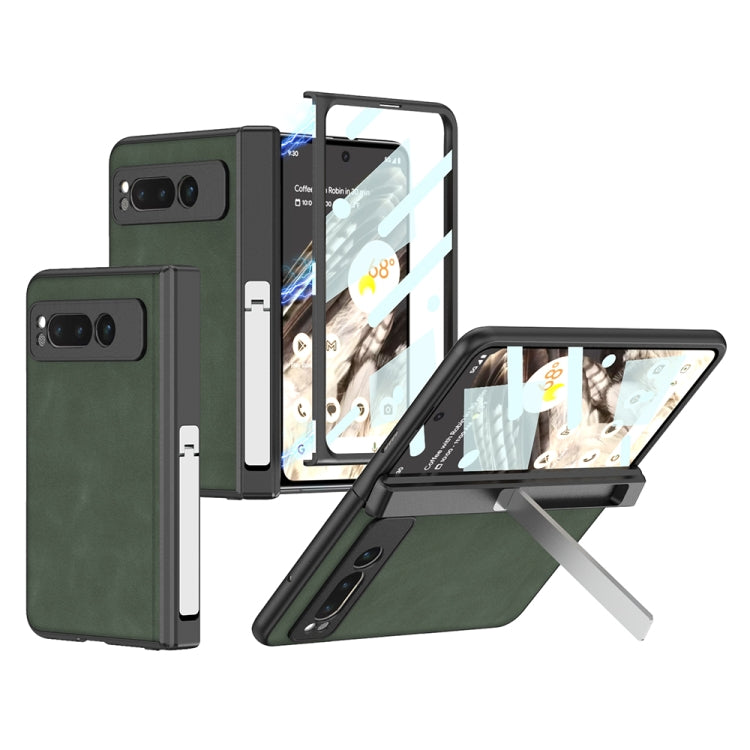 For Google Pixel Fold GKK Integrated Frosted Fold Hinge Leather Phone Case with Holder(Green) - Google Cases by GKK | Online Shopping South Africa | PMC Jewellery