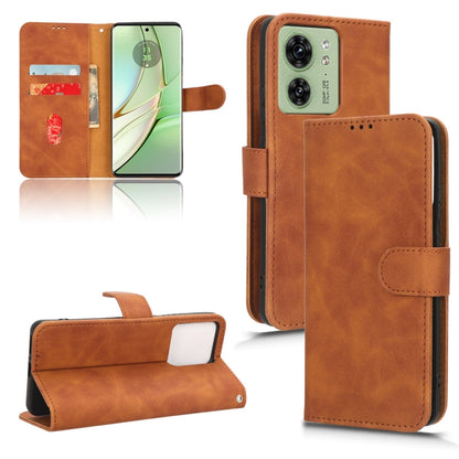 For Motorola Edge 40 Skin Feel Magnetic Flip Leather Phone Case(Brown) - Motorola Cases by PMC Jewellery | Online Shopping South Africa | PMC Jewellery