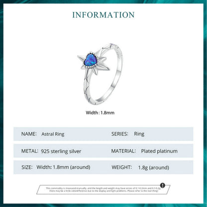 BSR455-6 S925 Sterling Silver White Gold Plated Heart Shape Star Opal Ring Bracelet - Rings by PMC Jewellery | Online Shopping South Africa | PMC Jewellery